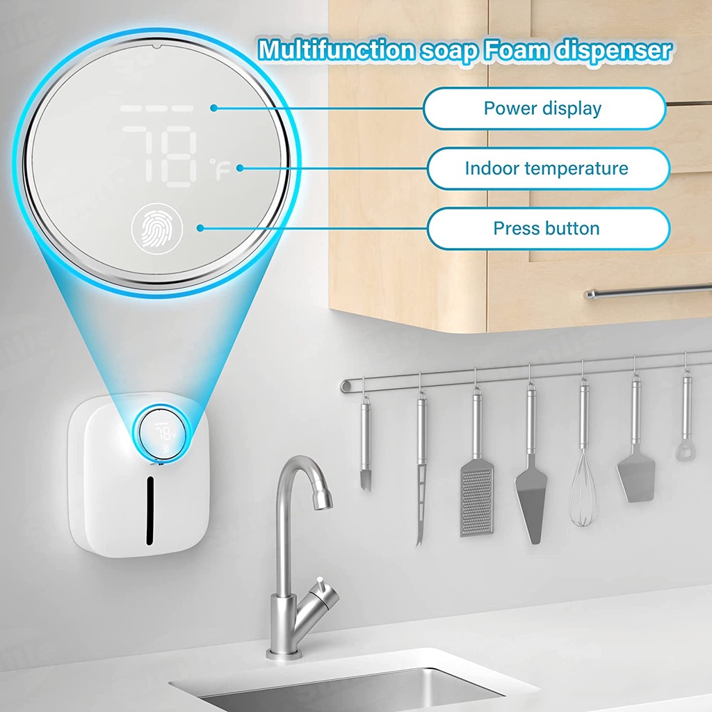Bình Đựng Xà Phòng Tạo Bọt Tự Động 320Ml Gắn Tường Không Cần Chạm Có Đèn LED 3 Nút Có Thể Sạc Lại