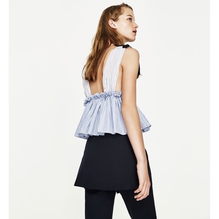 Áo Sọc Peplum Nơ Vai Nhún Eo FOREVER 21 Cổ V Hàng Xuất Dư Xịn Cao Cấp Full Tag Ver04