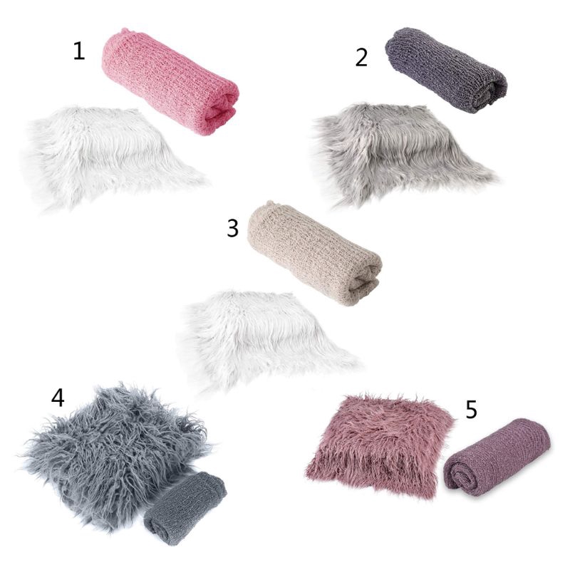Set 2 món gồm chăn + thảm lông xù làm phụ kiện chụp ảnh cho bé sơ sinh
