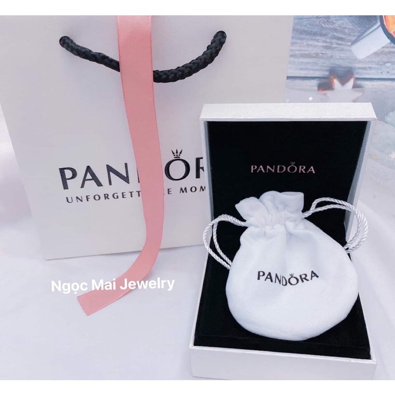 Hộp trang sức P.anDora cao cấp set gồm túi vải, hộp da lót nhung dạng gập, 1 túi giấy kèm quai xách - NMJ