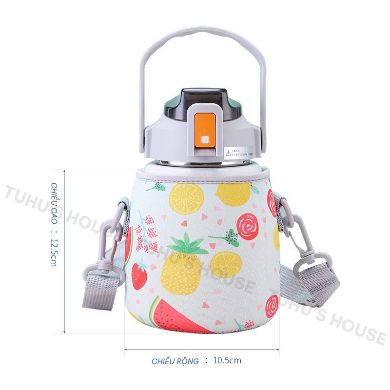 Túi đựng bình giữ nhiệt 1L kèm dây đeo họa tiết hoạt hình, quai xách ly giữ nhiệt đa dạng mẫu mã – TUHUHOUSE