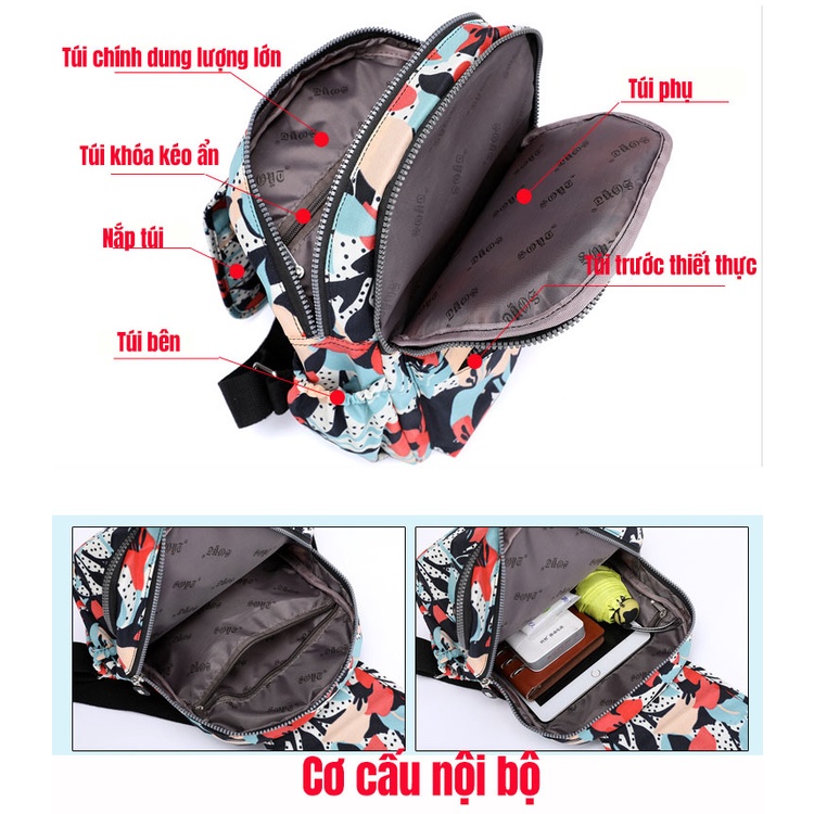 Ba Lô Nylon Chống Thấm Nước Siêu Nhẹ Sức Chứa Lớn Cho Nữ