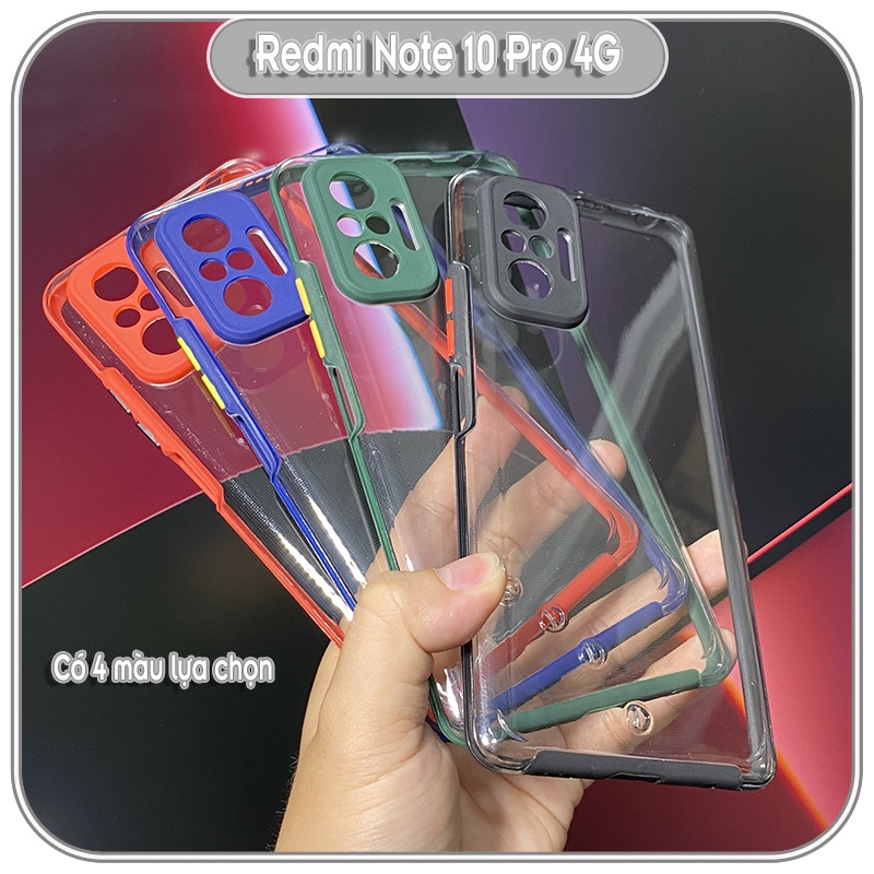Ốp Lưng cho Xiaomi Redmi Note 10 Pro 4G PC Trong Suốt Viền Màu Mỏng ,Che Camera
