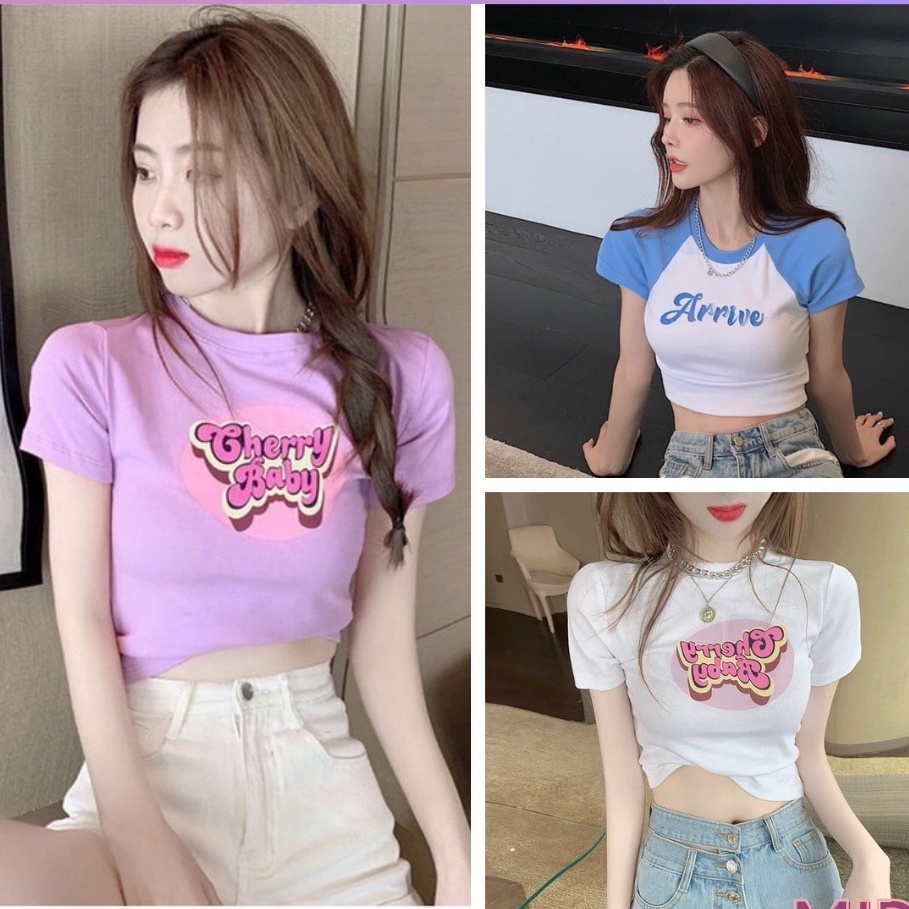 Áo thun croptop nữ dễ thương Cherry Baby phong cách Hàn Quốc