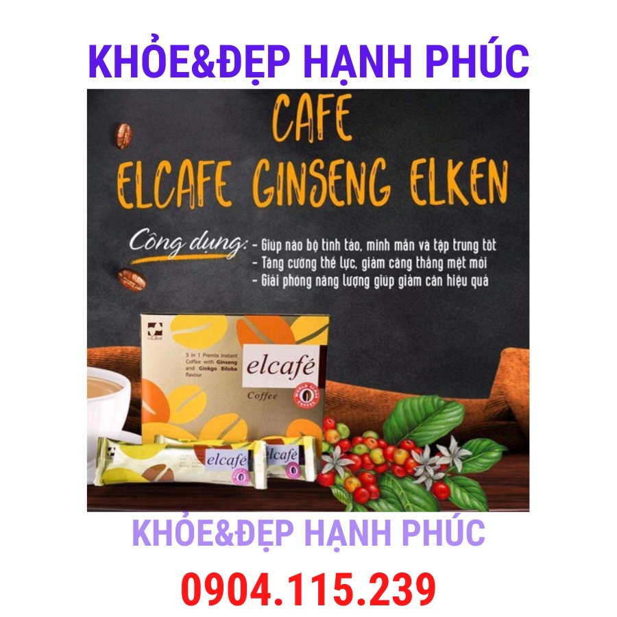 Cafe Elcafe Ginseng Elken - Cafe nhân sâm và bạch quả elken – 20 gói/hộp – 20gr