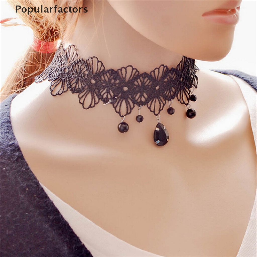 Vòng Cổ choker Ren Hoa Màu Đen Phong Cách Gothic Cổ Điển