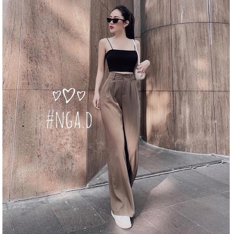 Quần ống rộng suông nữ lưng cao nhiều màu chất Ruby Hàn dễ phối đồ | BigBuy360 - bigbuy360.vn