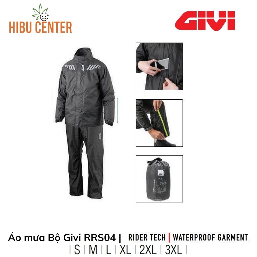 Áo Mưa Bộ GIVI Rrs04 Rider Tech | Rain Suit Black Grey | Dành Cho Người Đi Xe Máy Đường Xa, Chống Mưa / Nắng Tốt