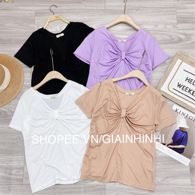 Áo thun giấy kiểu nơ ngực dáng rộng AK1167 - NhiNhi Shop