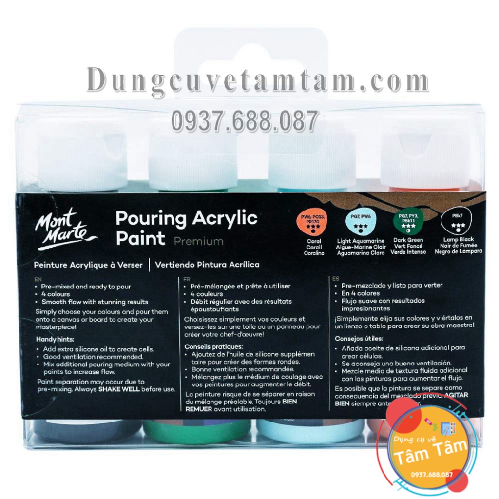[ TÂM TÂM ]-Bộ màu đổ/ màu chảy Mont Marte Premium Pouring Acrylic Paint set 4 chai 60ml-Rainforest-PMPP4205 - []