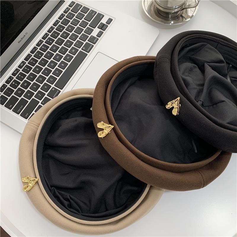 Mũ beret len họa tiết trái tim thời trang thu đông phong cách Hàn Quốc cho nữ