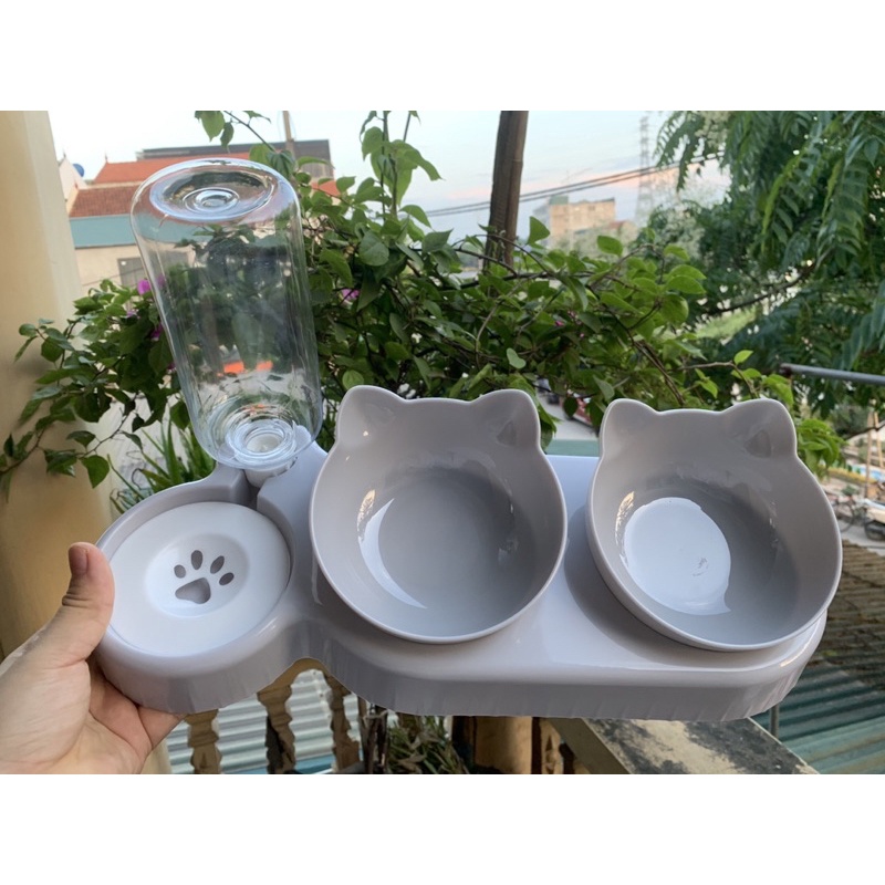 Bát ăn cho mèo bát ăn đôi kèm bình nước 500ml