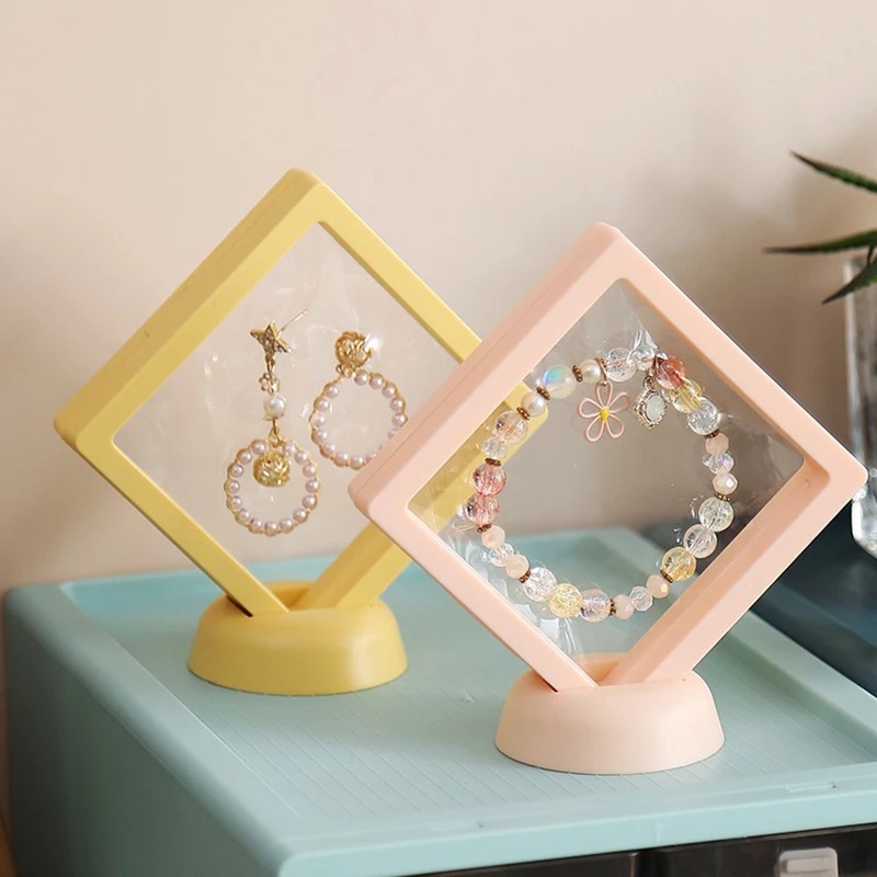[PE Film Color Brooch Coin Gems Jewelry Storage Box With Base ][Dustproof Suspended Floating Ring Earrings Storage][  Anti-oxidation Portable Ring Pendant Holder][Transparent Display Rack ]