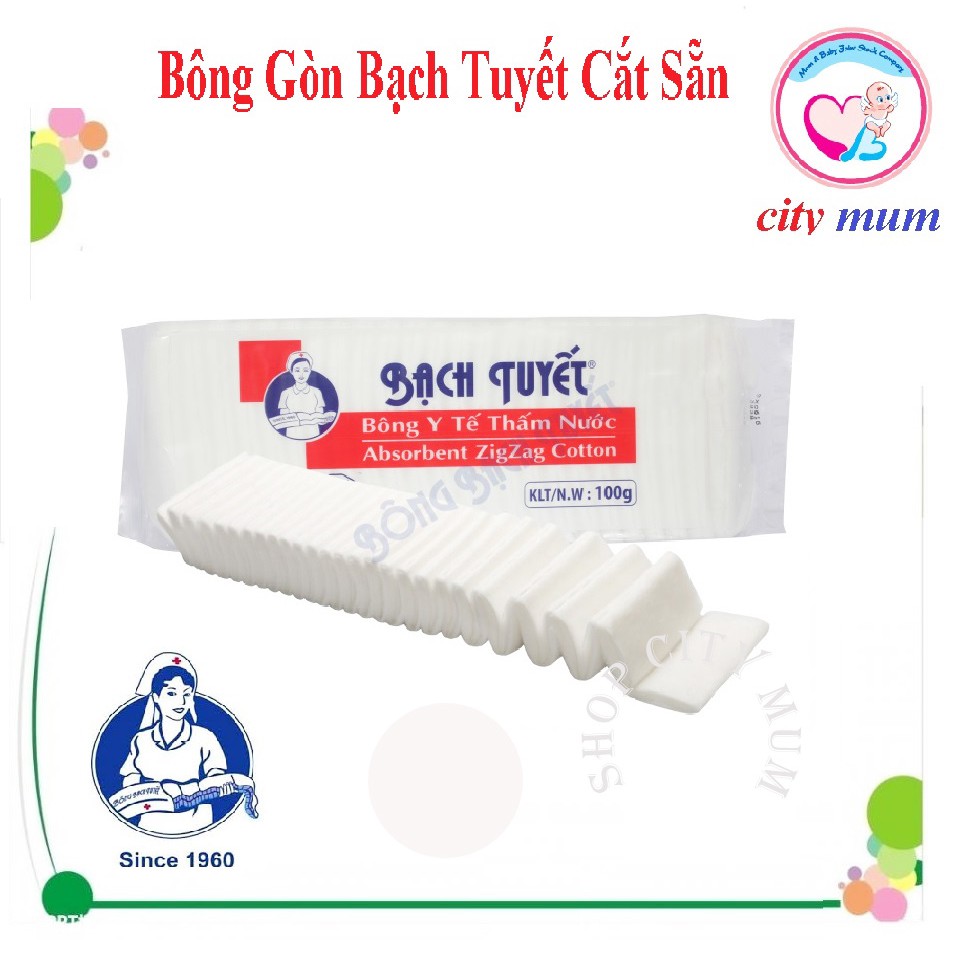 Bông Gòn Bạch Tuyết Cắt Miếng, Bông Y Tế Bạch Tuyết 100GR