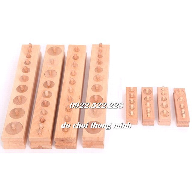 Bộ hình trụ có núm loại to chuẩn KNOBBED CYLINDERS - Giáo cụ Montessori