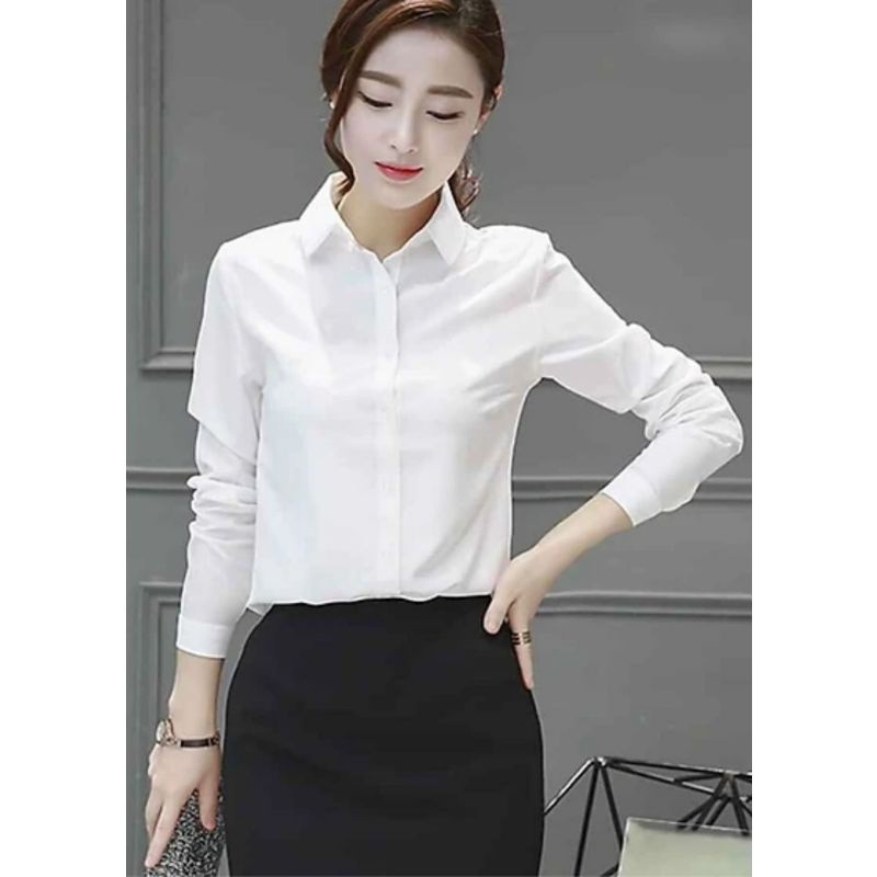 Áo Sơ Mi Nữ Trắng Công Sở, Dáng Suông  Sơ mi nữ giấu cúc, dáng basic dễ phối đồ S01