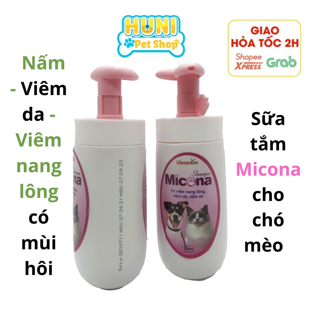 Sữa tắm trị nấm cho mèo Micona Shampoo, sữa tắm trị nấm cho chó chai 200ml - Huni Petshop