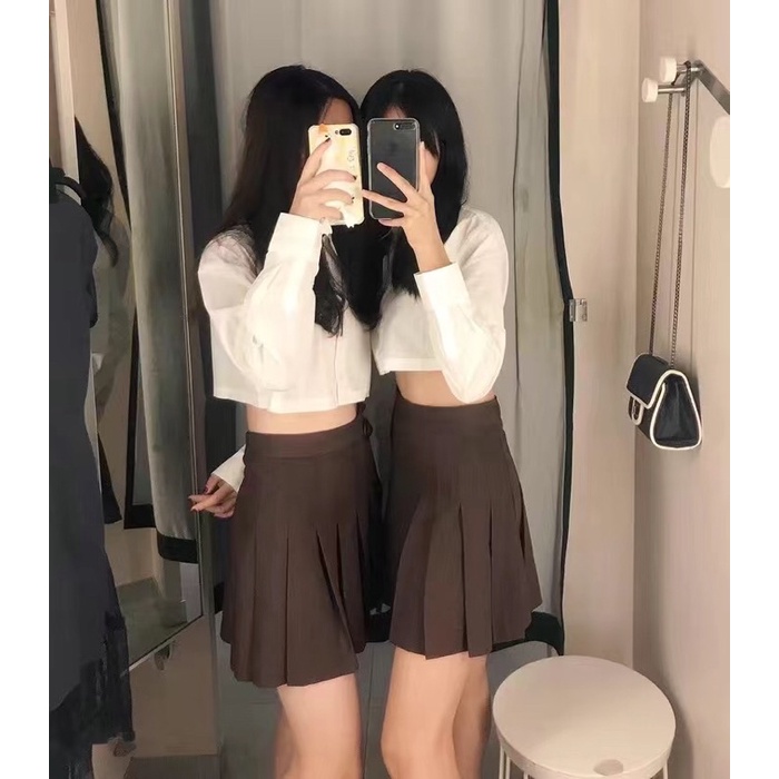 Chân váy xếp ly màu nâu hot trend- Chân váy tennis mặc mùa đông