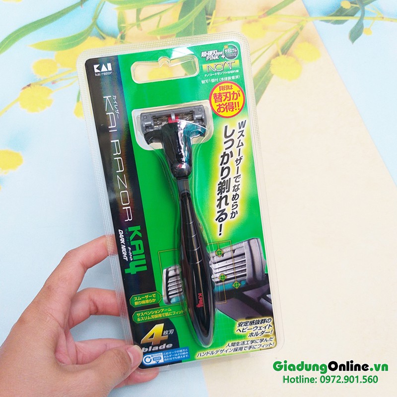 Dao cạo râu 4 lưỡi kép KAI Dark Night Kai4 Thương hiệu số 1 Nhật Bản - Larva Store