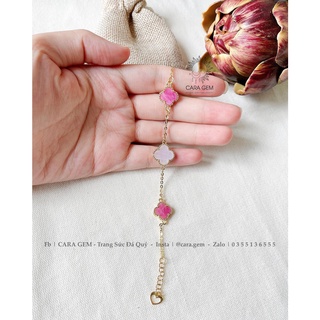 Lắc tay cỏ bốn lá bạch ngọc mix ruby cara.gem