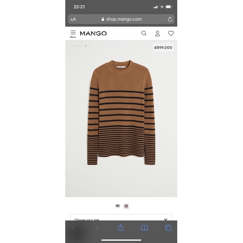 [MANGO AUTH] Áo Mango kẻ nâu