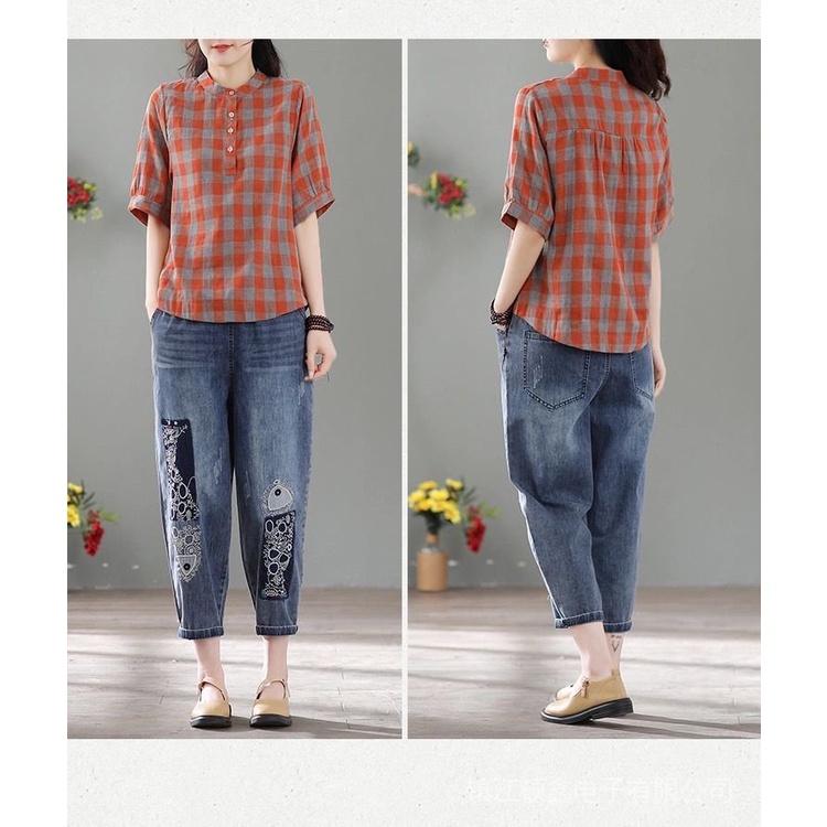 Áo Sơ Mi Cotton Tay Ngắn Phong Cách Mới Dành Cho Nữ