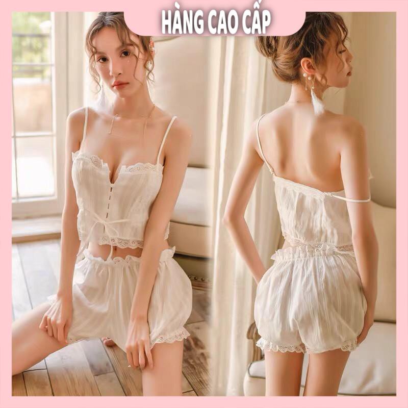Bộ đồ ngủ sexy quần đùi áo croptop hai dây gợi cảm | BigBuy360 - bigbuy360.vn