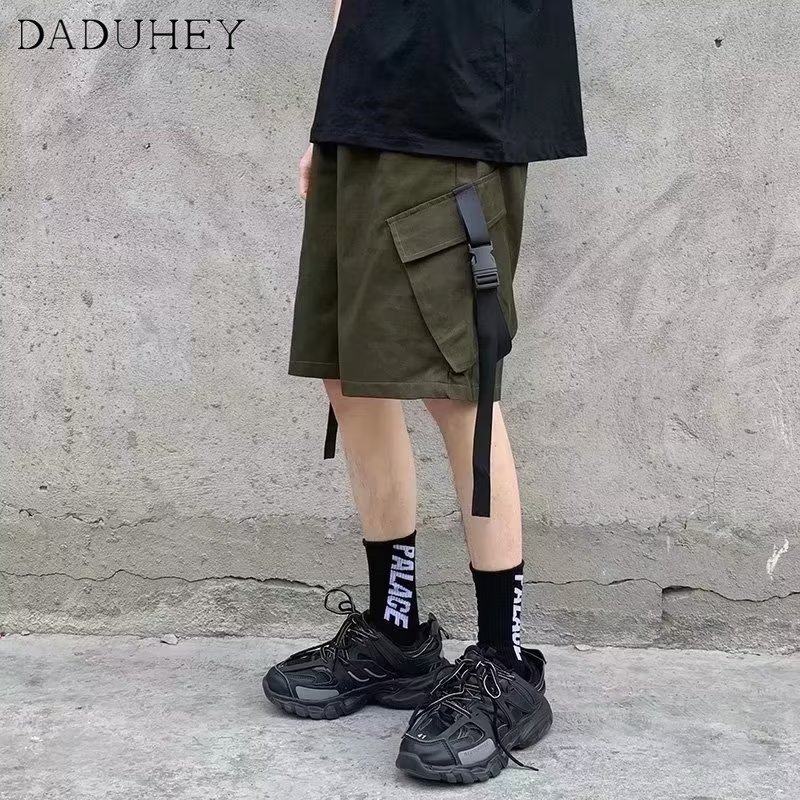 DaDuHey Men's Korean-Style Summer Retro Multi-Pocket Workwear Shorts Ins Loose Casual Straight-Leg Five Points Sports Pants