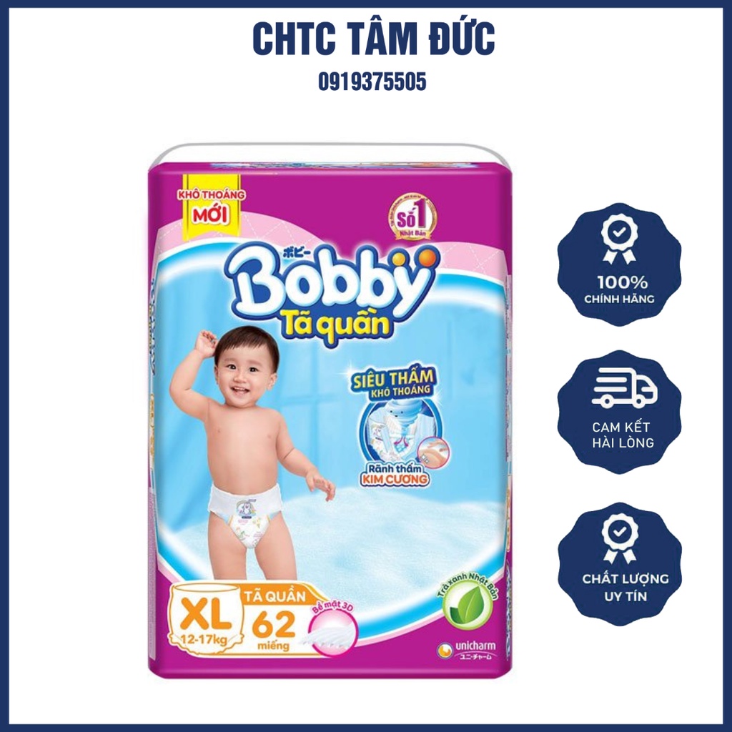 Tã Quần Bobby Siêu Thấm Khô Thoáng Chống Tràn Size XL62/XL34  Miếng Ngừa Hăm Hiệu Quả Cho Bé