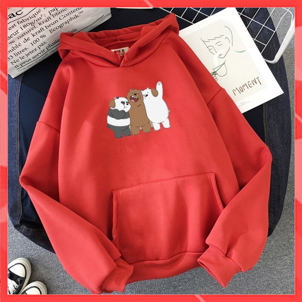 Áo Hoodie Nữ form rộng Cotton Nỉ da cá (Kèm hình thật chất áo có Logo Thương hiệu) 3 chú Gấu BEAR giơ tay