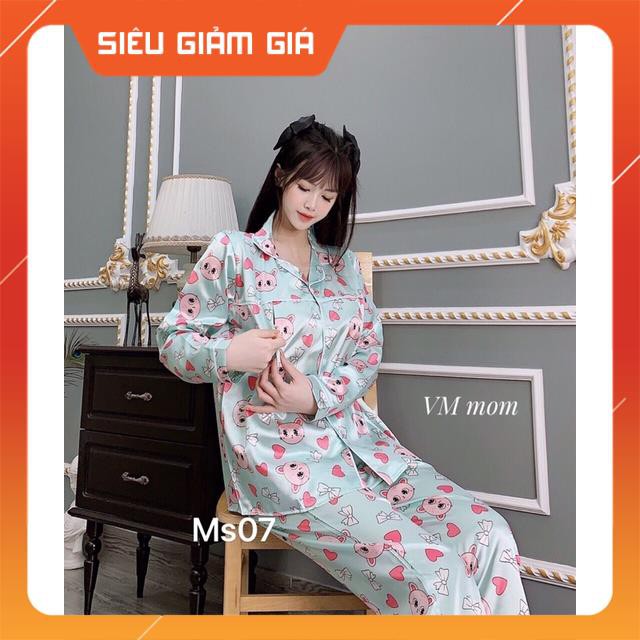 Bộ bầu bộ pijama bầu và sau sinh 2 in1 chất lụa thái cao cấp☘️quần có chun chỉnh☘️bộ sau sinh siêu mềm ☘️Freesize 43~68k