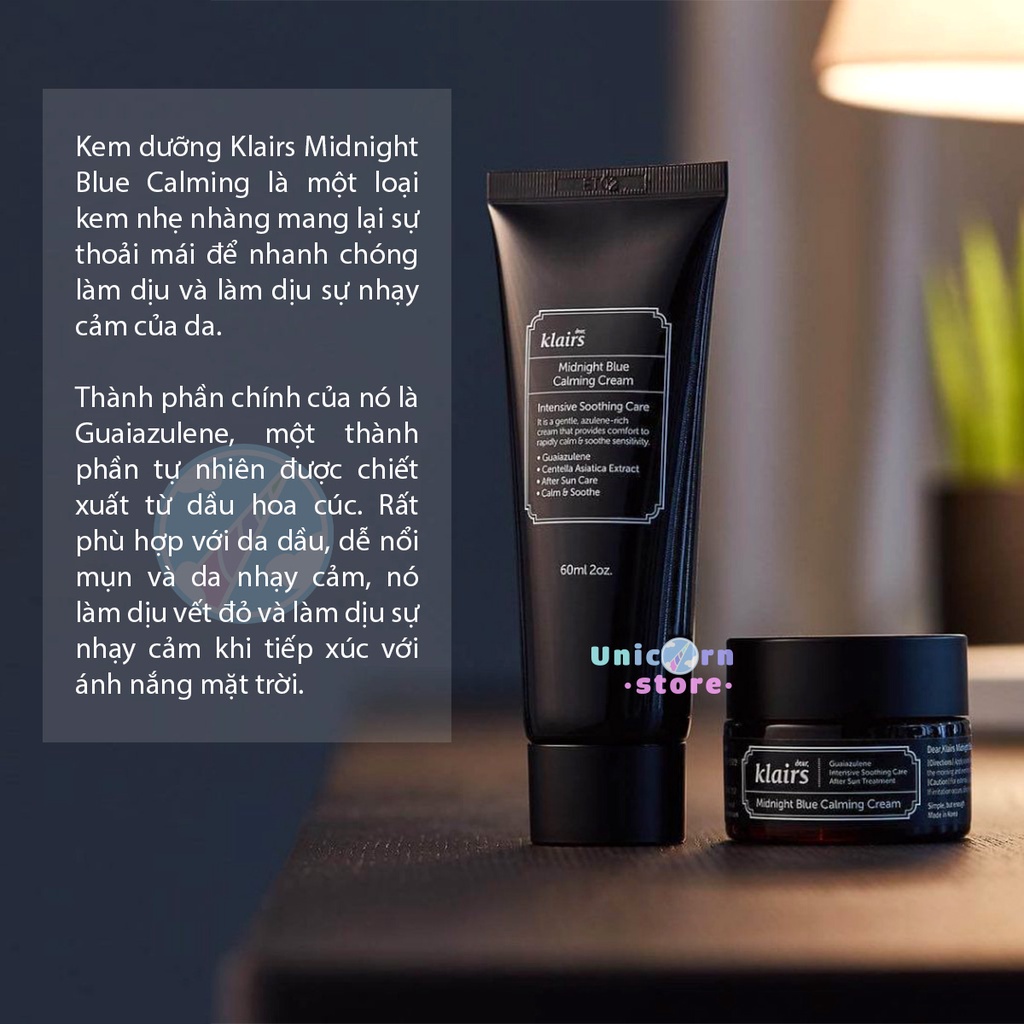 Kem dưỡng đêm phục hồi da Klairs Midnight Blue Calming Cream 60ml