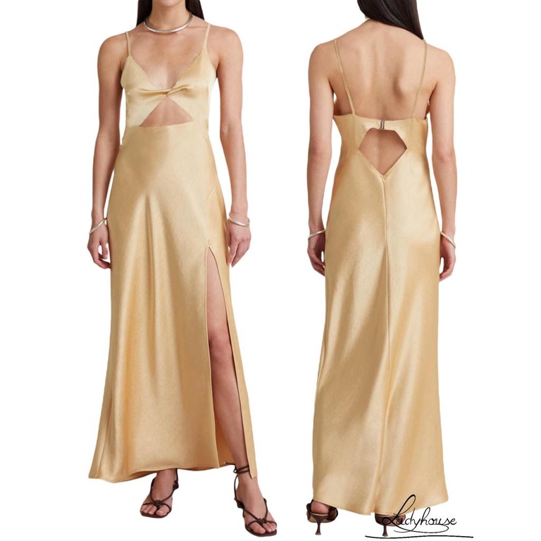 Ldd-đầm Nữ Mùa Hè Hai Dây Spaghetti Khoét Sâu Viền Rỗng Xẻ Tà Một Mảnh Cho Nữ S / M / L / XL