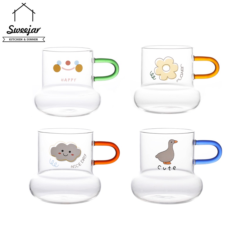 Cốc SWEEJAR thủy tinh borosilicate chịu nhiệt có tay cầm nhiều màu sắc tùy chọn 500ml