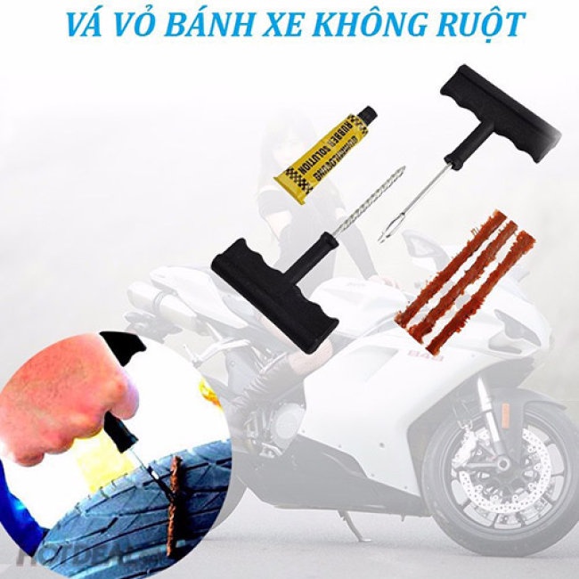 Bộ vá xe không ruột xe máy tay ga, ô tô xe hơi, xe đạp điện khẩn cấp, bộ vá lụi, dùi, vá rút lỗ vỏ lốp bánh xe không săm