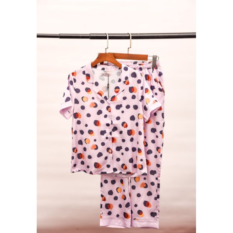 Bộ mặc nhà IK Pijama áo ngắn tay quần dài lụa 0219 Giá 488.000đ