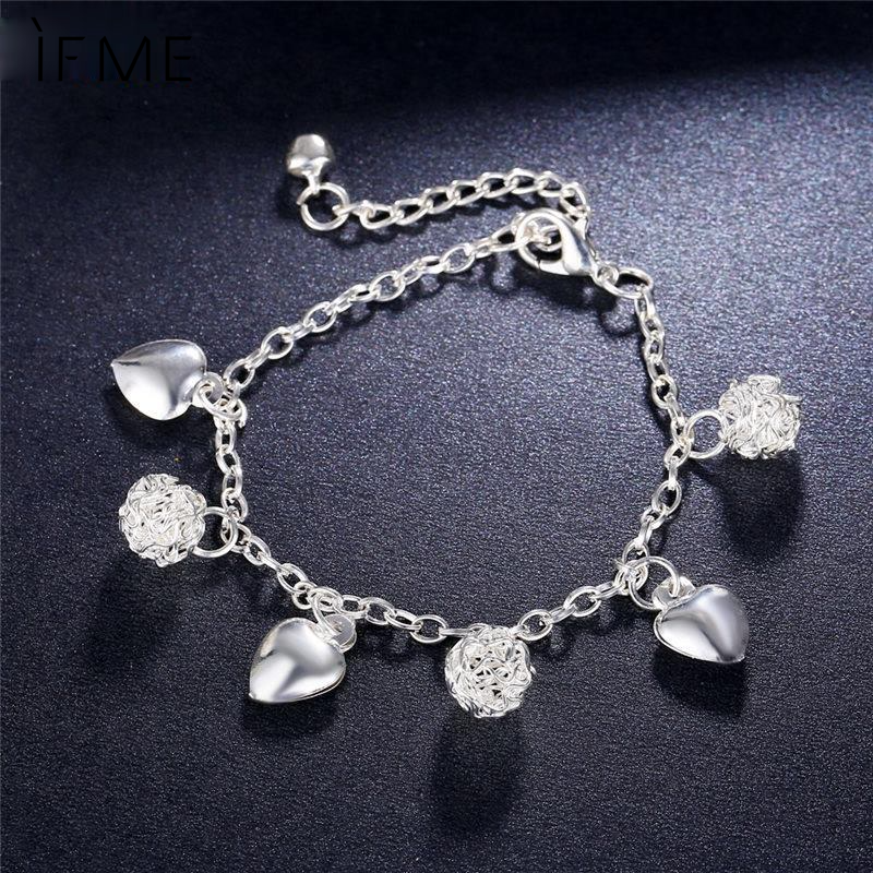 IF ME Vòng Tay Kim Loại Mặt Hình Trái Tim Thời Trang Cho Nữ