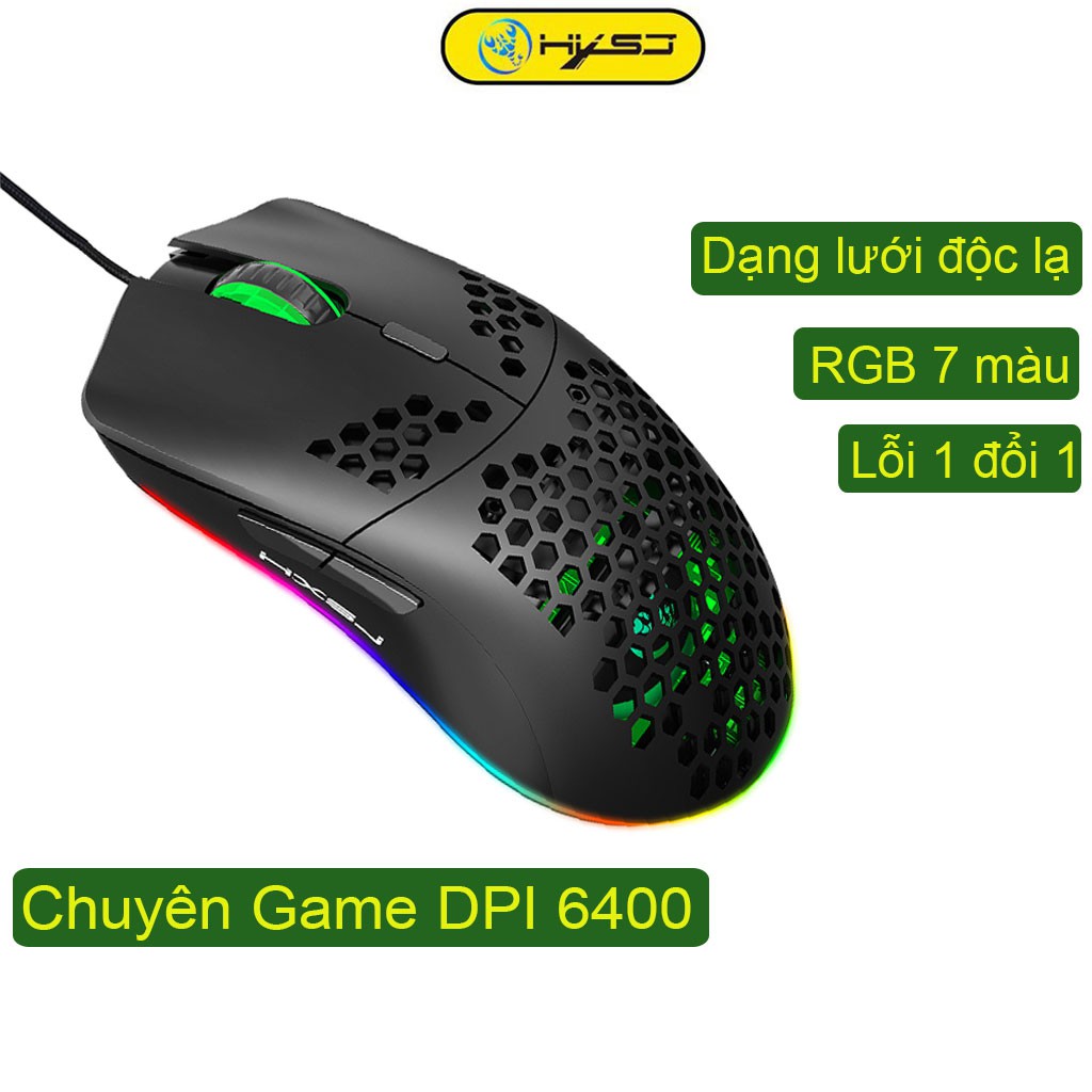 Chuột chơi Game HXJS J900 RGB Lead đổi màu Bề Mặt Lưới Xuyên Thấu Cực Đẹp