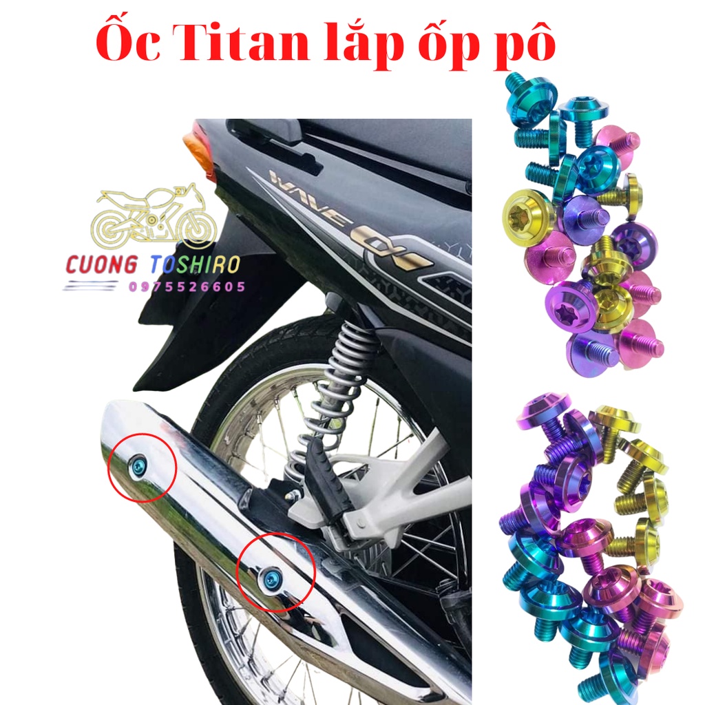 Ốc titan gr5 gắn ốp pô xe wave a Wave a 2007-2022 50cc 100cc 110cc, sirius, RSX Fi 110