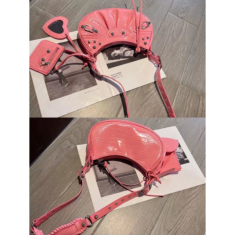 Túi Denim Hình Trái Tim Đính Kim Cương Lấp Lánh Siêu Sáng Bóng Cho Xe Máy