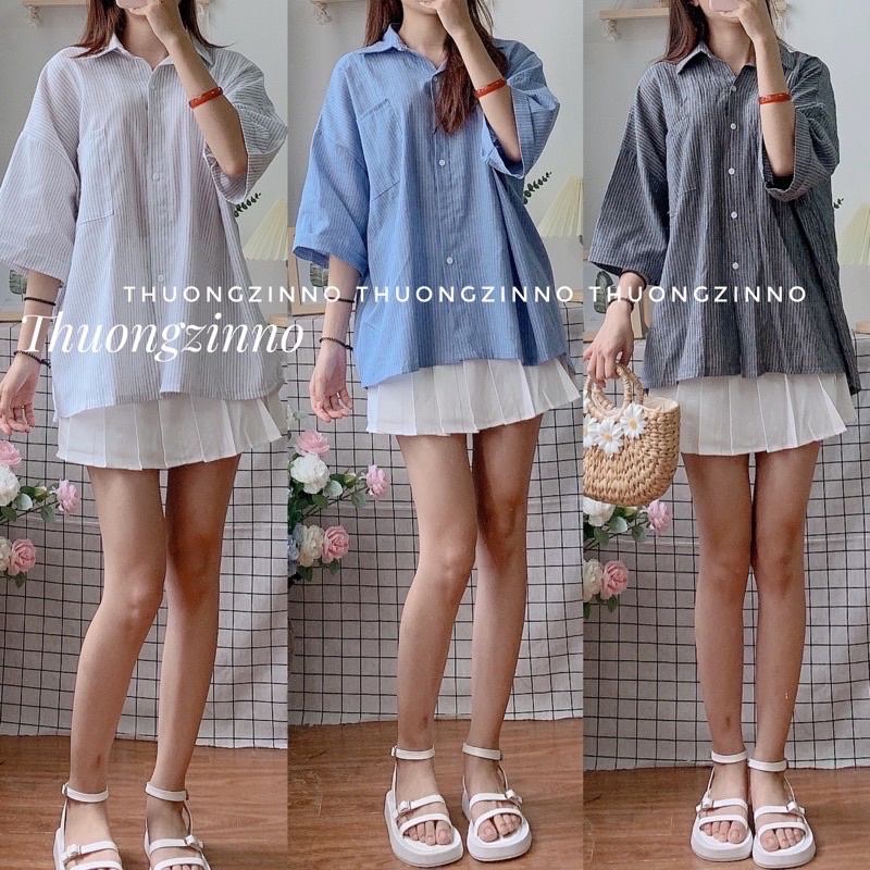 [Ảnh thật/Video]Áo sơ mi kẻ ulzzang cô nàng đáng yêu