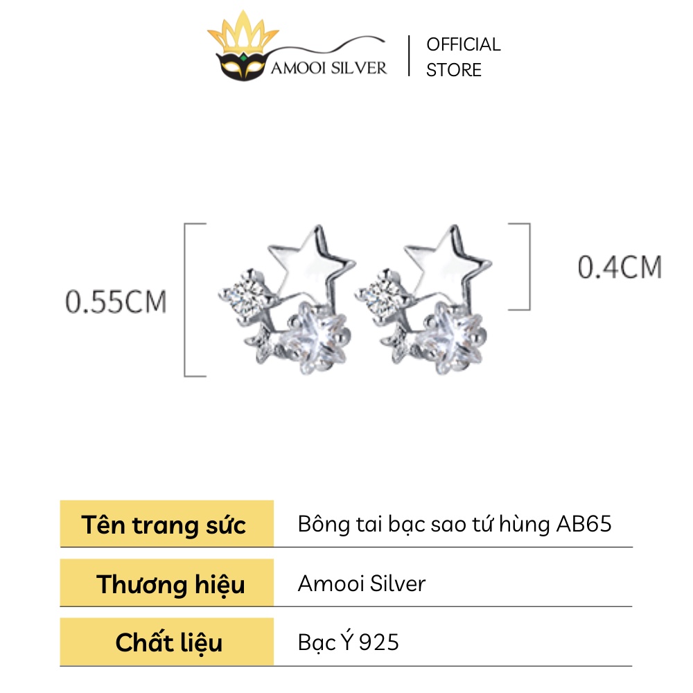 Bông Tai Bạc S925 Mẫu Sao Tứ Hùng Đính Đá Sang Trọng - Amooi Silver AB65