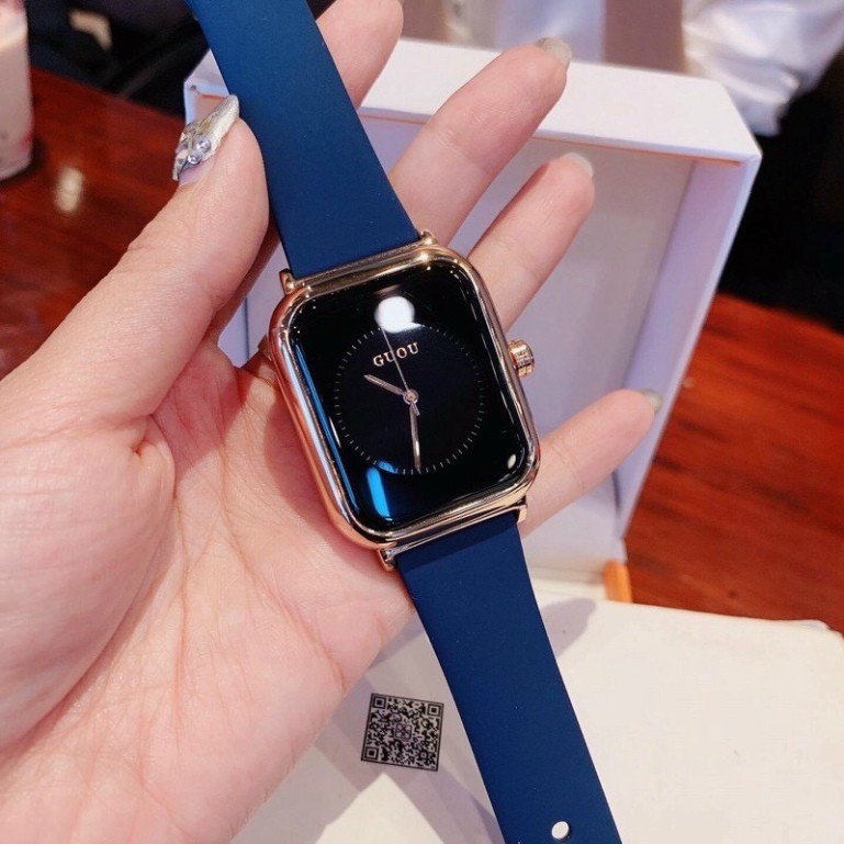 Đồng hồ nữ guou quai silicol mặt chữ nhật siêu hot 2021 bản dây aple donghonu (video ảnh thật) | BigBuy360 - bigbuy360.vn