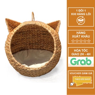Nhà Ổ Mèo Lục Bình Cho Thú Cưng Pii Home - Ổ Đệm Mèo Khung Thép Đan Lục Bình Kèm Đệm Lót