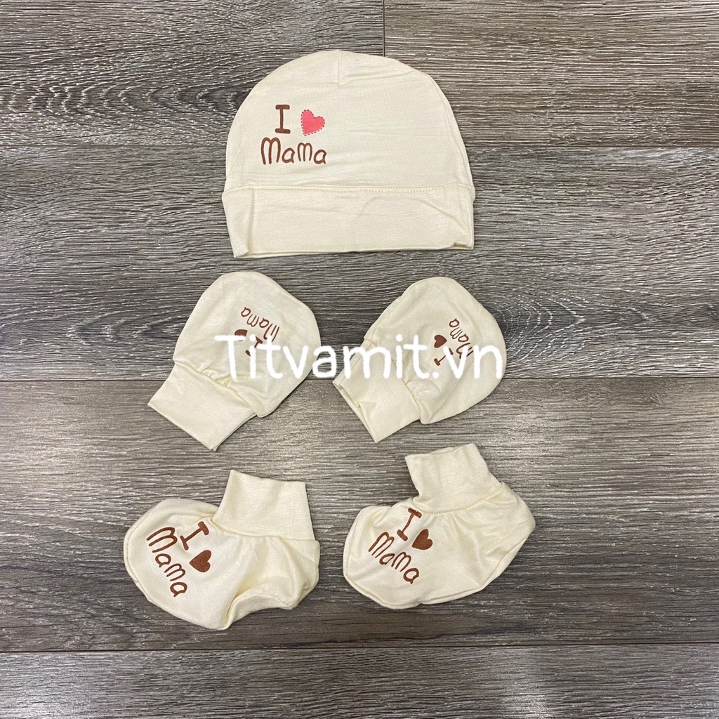 [Hàng đẹp loại 1] Set mũ bao tay chân peptit màu in hình cho bé trai, bé gái