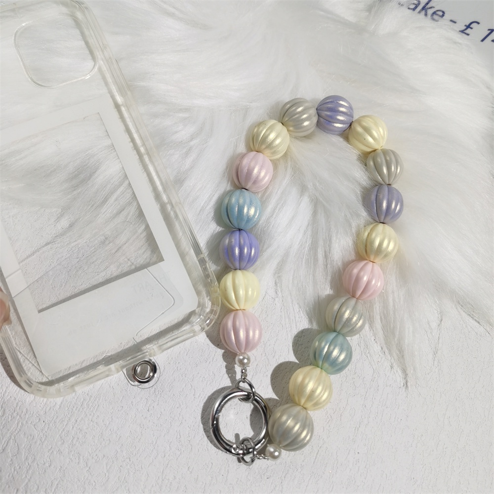 Dây Đeo Điện Thoại Acrylic Đính Hạt Ngọc Trai Màu Macaron Chống Thất Lạc