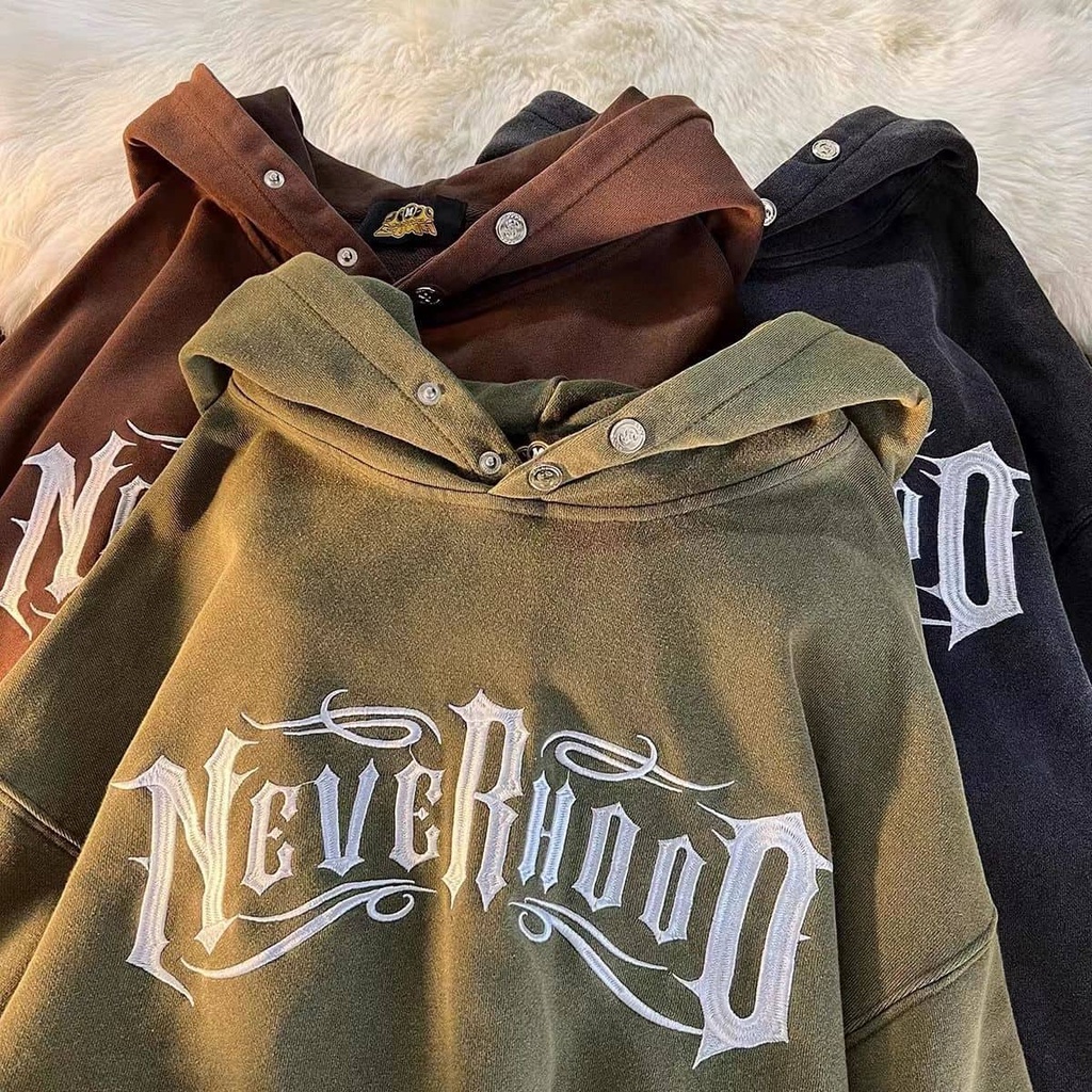 Áo hoodie unisex nỉ bông chữ Neverhood BST Dark Devil mũ tai quỷ 3 màu có size cá tính mùa Halloween