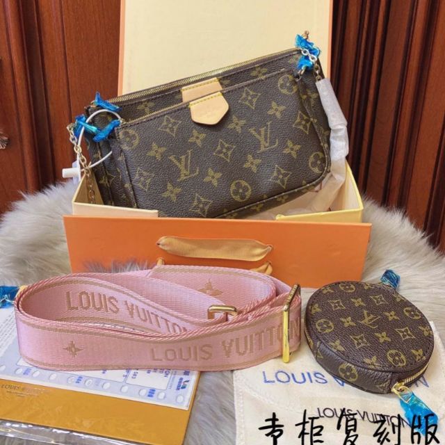 ❇LV Multi- Pochette SUPER Vip🎏 2 MÀU DÂY : HỒNG - RÊU - Size 22 x 10- CHẤT DA THẬT MỀM MƯỚT - SET 3 Lệ Vi Siêu Hot