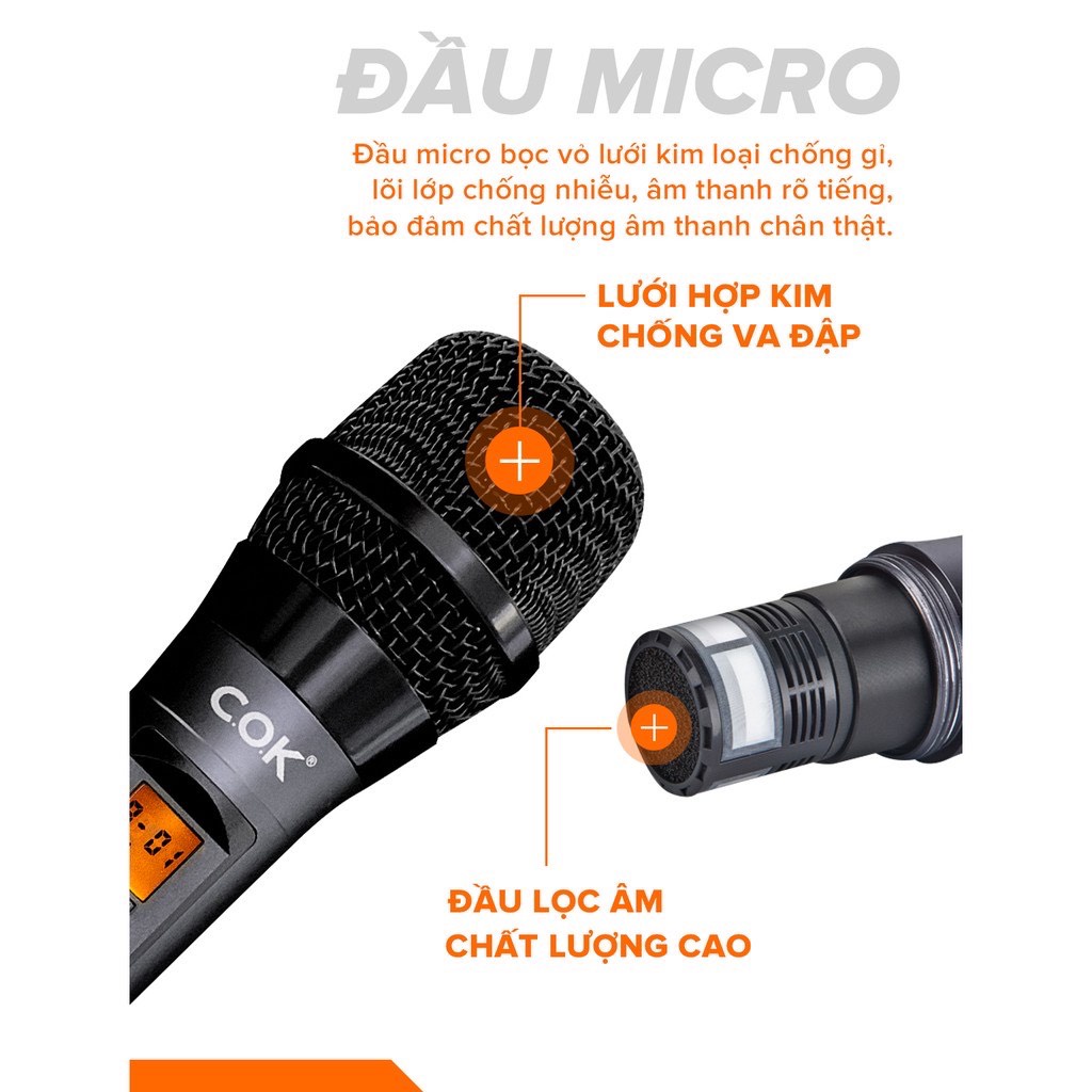 Micro không dây COK ST-213 CHÍNH HÃNG đa năng cao cấp chỉnh âm [phù hợp mọi loa kéo &amp; dàn âm ly]