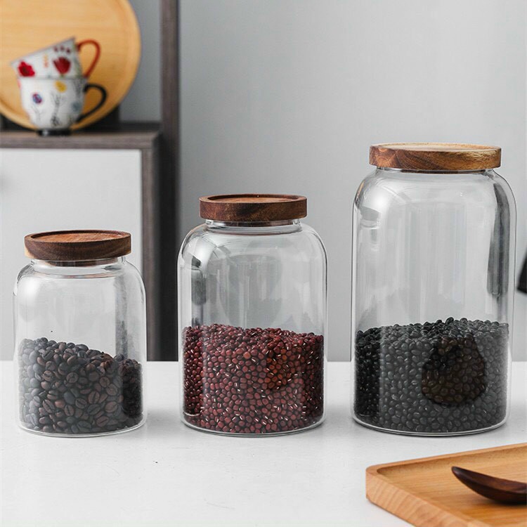 Lọ thủy tinh nắp gỗ đựng hạt, đồ khô